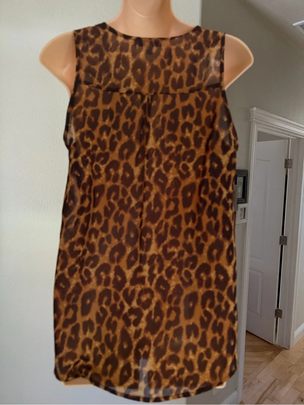 Active USA Leopard Print Zip Front Sleeveless Blouse Top Y2K Safari Glam M